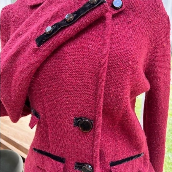 Laureate Lane Anthropology Sweater/Blazer Red Vintage Wool Academia Minimalist S - Picture 2 of 7